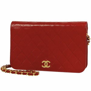 Chanel Matelasse Single Flap Chain Full Flap Shoulder Bag Leather Red